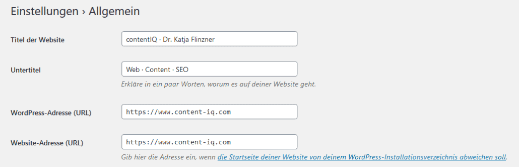 Screenshot: HTTPS-Adressen in WordPress eingeben